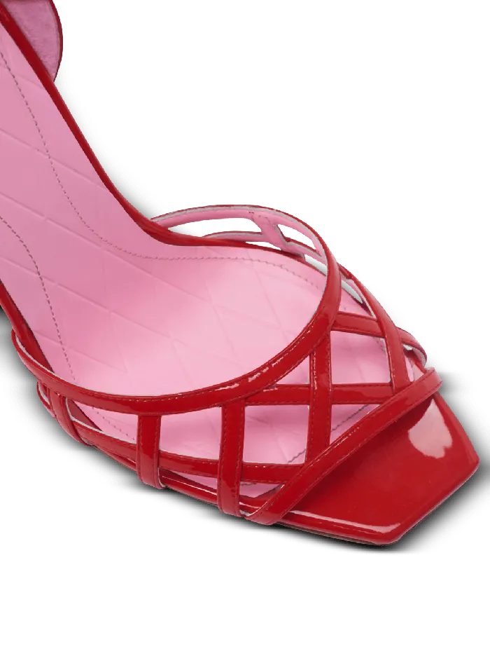 Balmain High Heels and Pumps Women Patent Leather Uma Sandals With Openwork Diamond Red