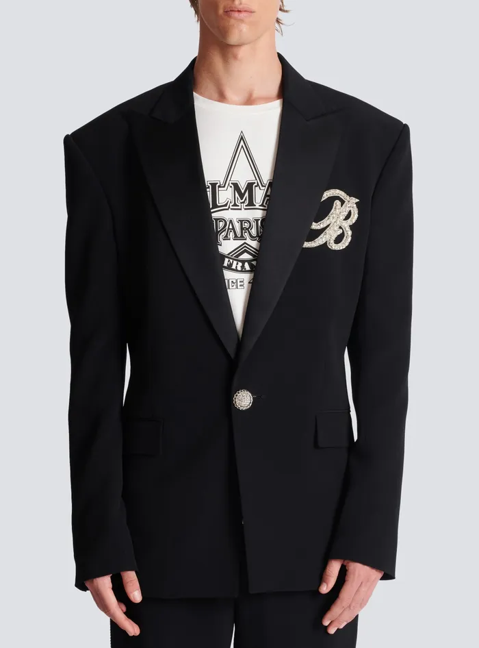 Balmain Jackets And Blazers Men 1button Crepe And Satin Jacket Black