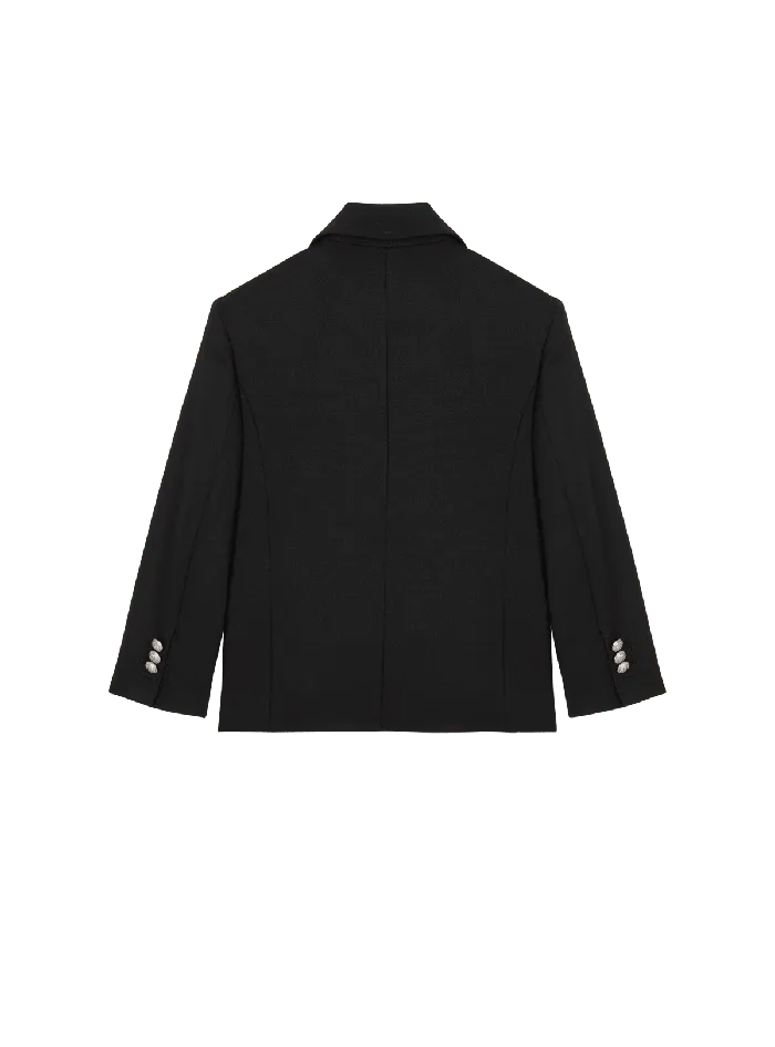 Balmain Kids 1button Jacket With PB Signature Embroidery Black