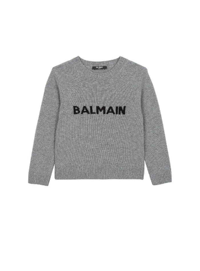 Balmain Kids Knit Jumper With Logo Grey