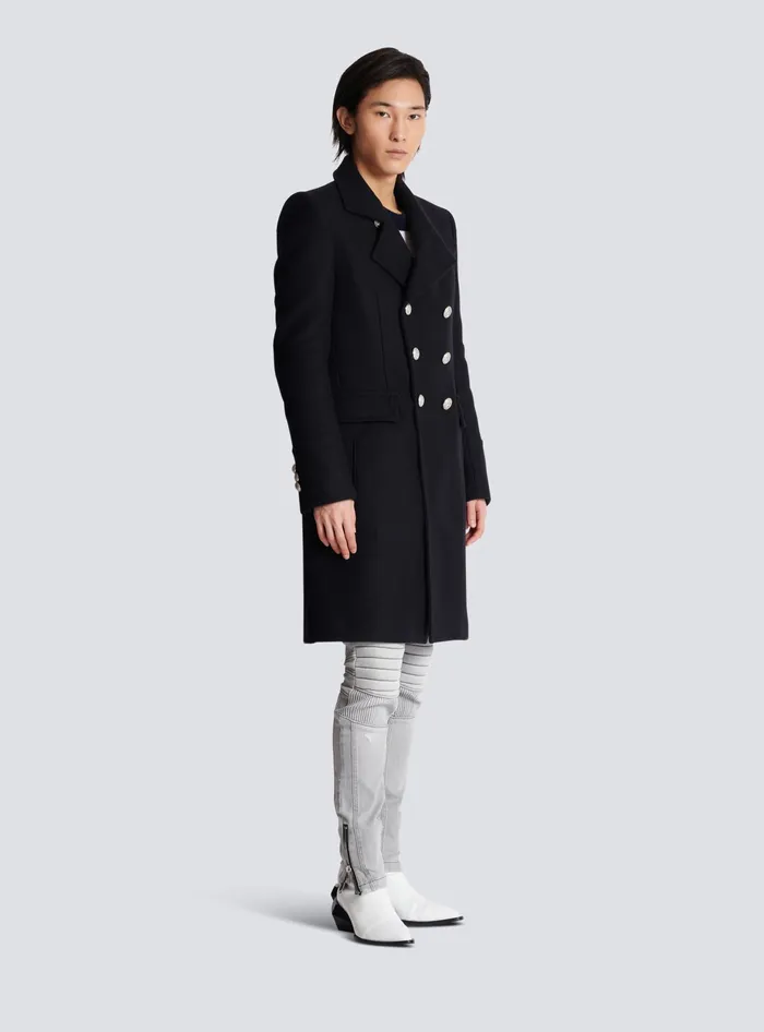 Balmain Outerwear Men Virgin Wool Officer039s Coat Black