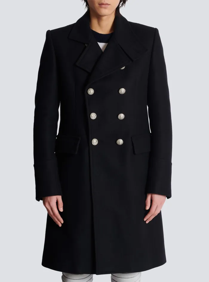 Balmain Outerwear Men Virgin Wool Officer039s Coat Black