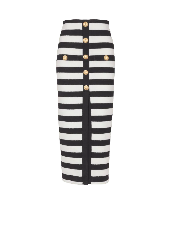Balmain Skirts Women Twotone Buttoned Knit Midi Skirt Black