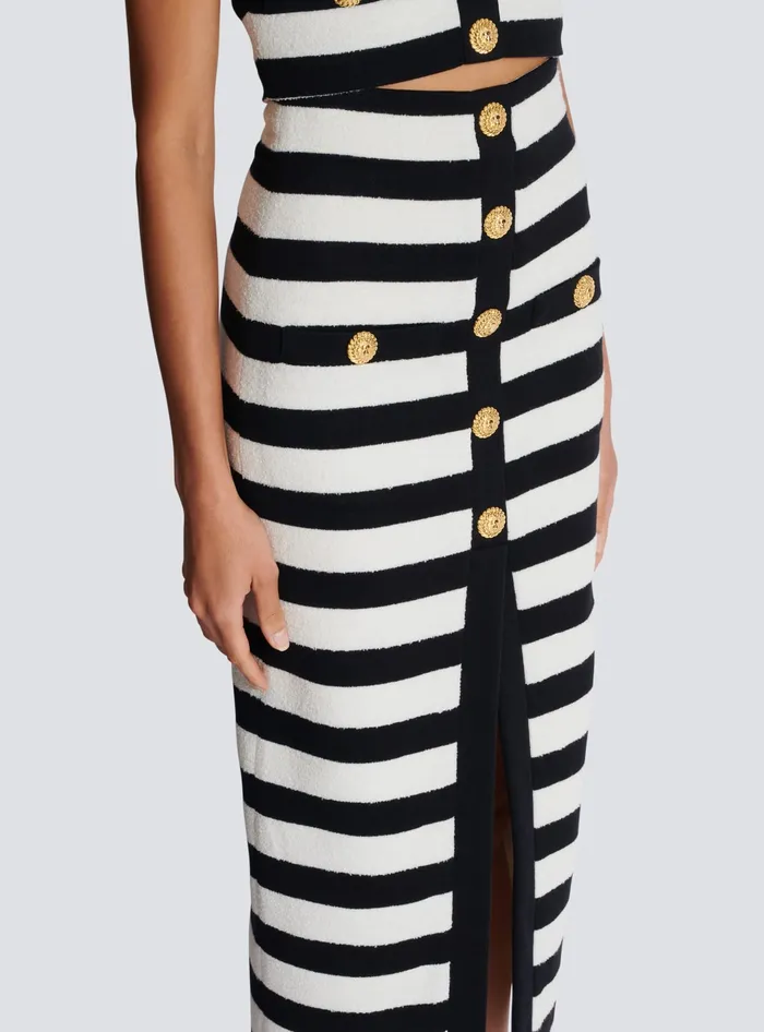 Balmain Skirts Women Twotone Buttoned Knit Midi Skirt Black
