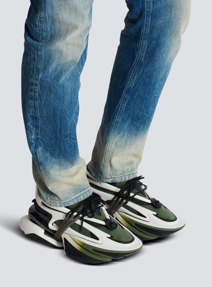 Balmain Sneakers Men Unicorn Lowtop Sneakers In Neoprene And Calfskin Khaki