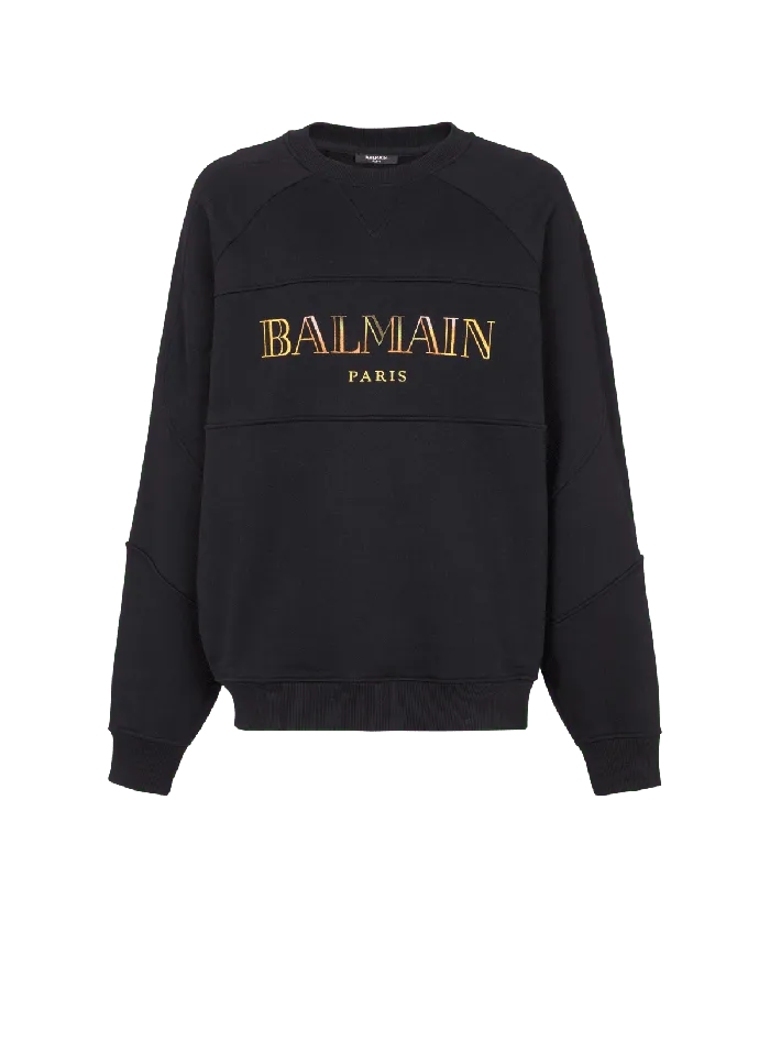 Balmain Sweatshirts Men Vintage Embroidered Oversized Sweatshirt Black