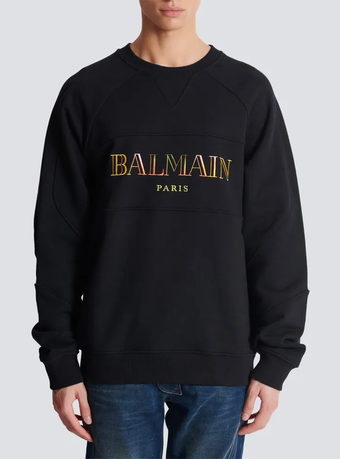 Balmain Sweatshirts Men Vintage Embroidered Oversized Sweatshirt Black