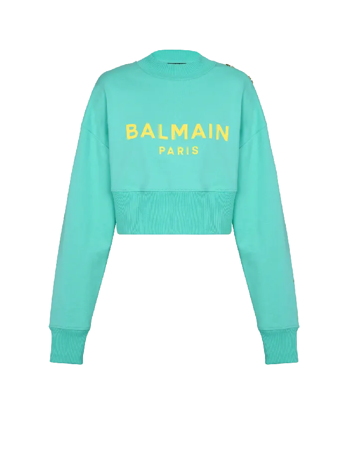 Balmain Sweatshirts Women Cropped Sweatshirt With Paris Print Blue