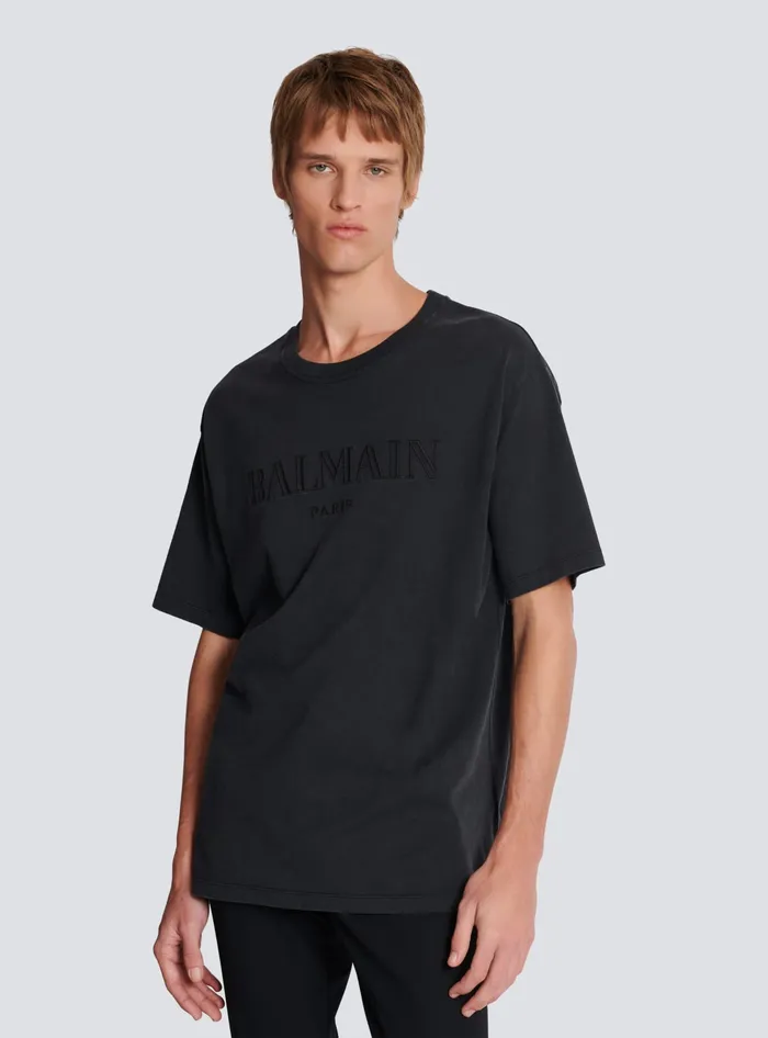Balmain TShirts Men Vintage Embroidered Tshirt Grey