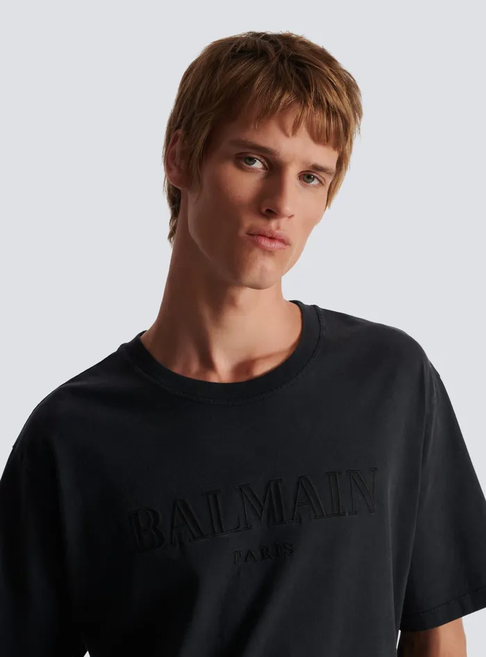 Balmain TShirts Men Vintage Embroidered Tshirt Grey