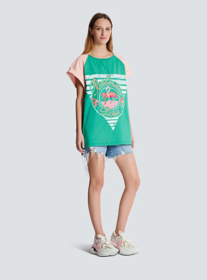 Balmain TShirts Women Flamingo Tshirt Green