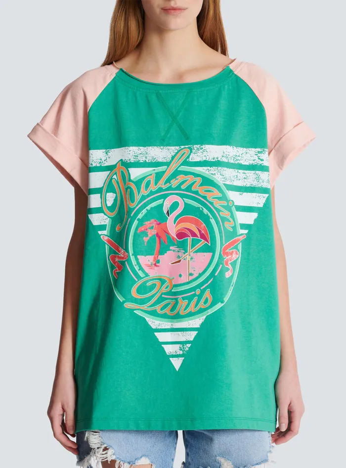 Balmain TShirts Women Flamingo Tshirt Green