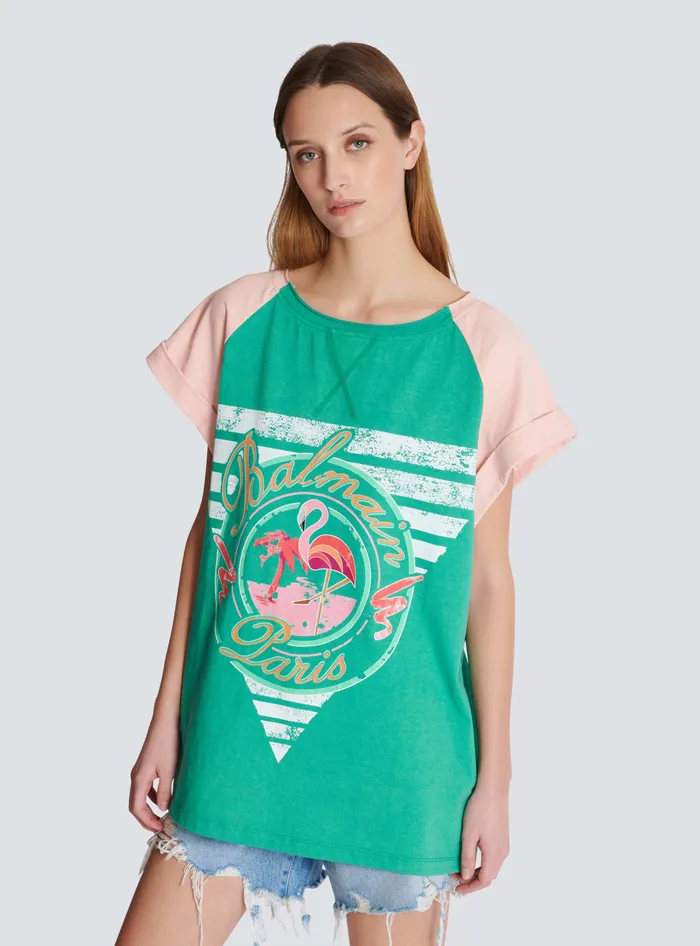 Balmain TShirts Women Flamingo Tshirt Green