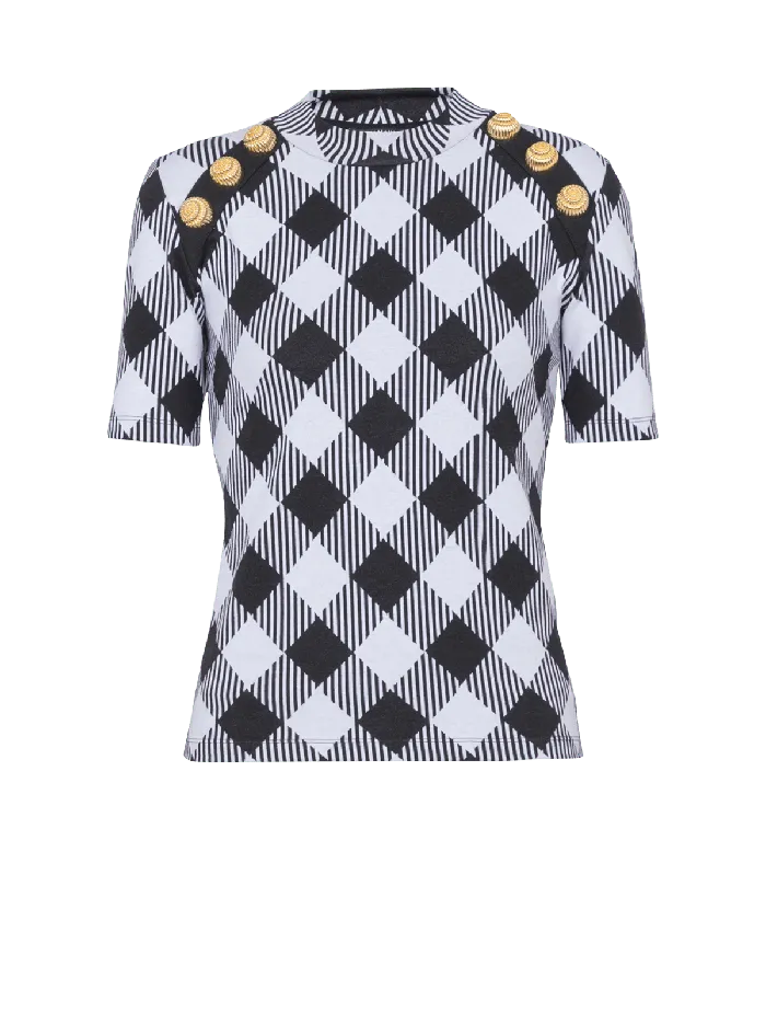 Balmain TShirts Women Gingham Button Tshirt Black