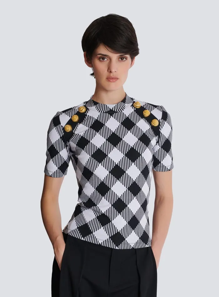 Balmain TShirts Women Gingham Button Tshirt Black