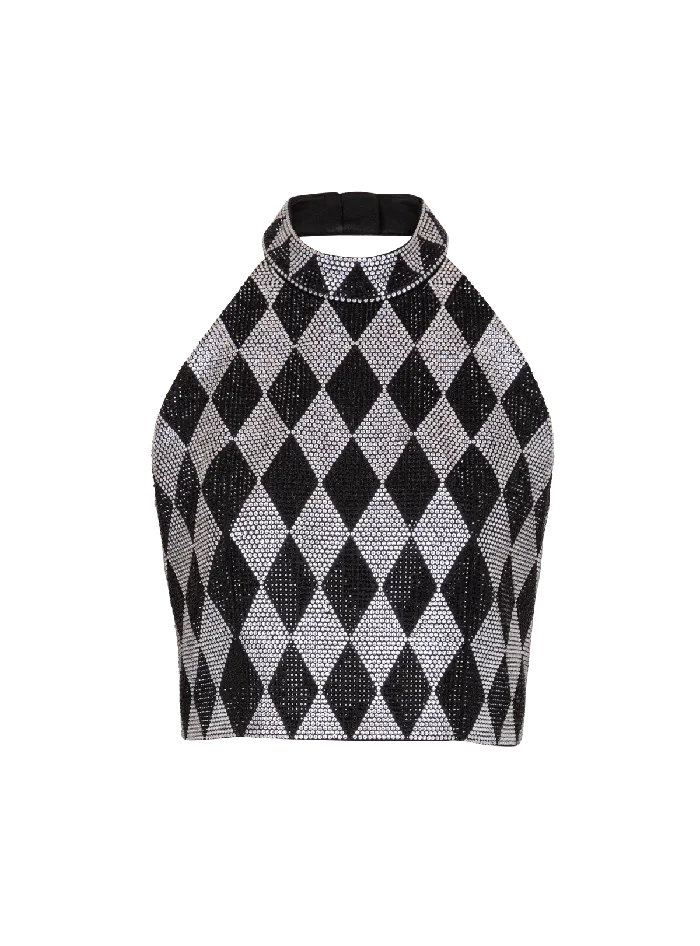 Balmain Tops And Shirts Women Diamond Rhinestone Halterneck Top Black