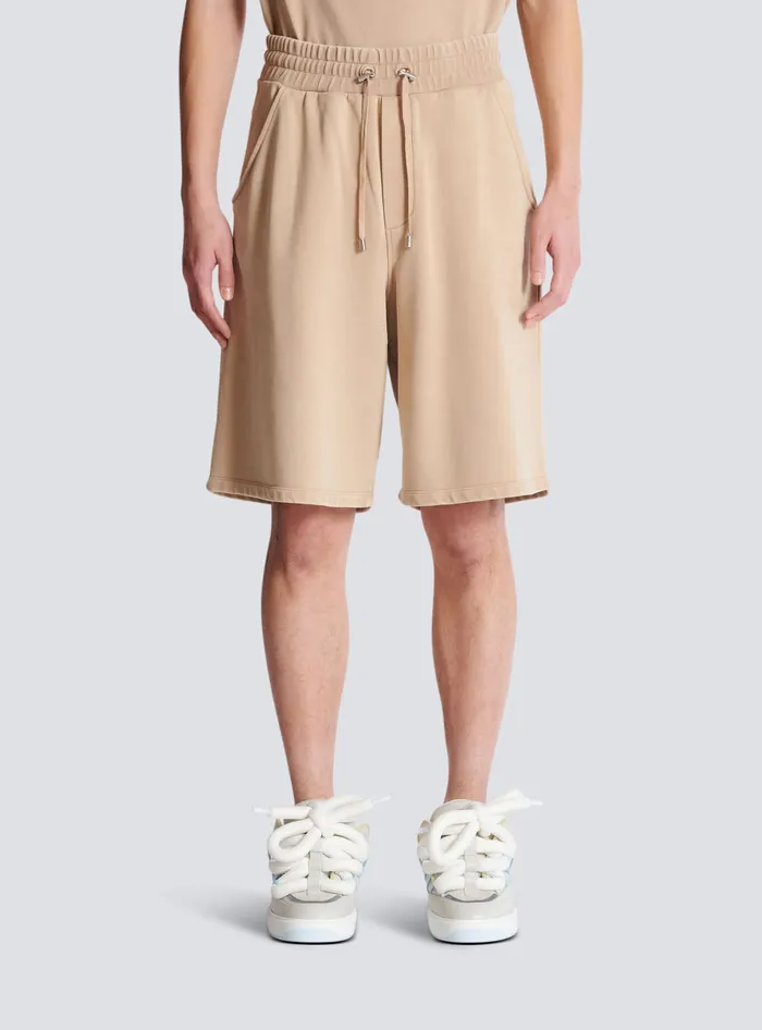Balmain Trousers And Shorts Men Bermuda Shorts With Vintage Embroidery Beige