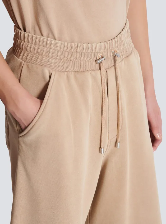 Balmain Trousers And Shorts Men Bermuda Shorts With Vintage Embroidery Beige