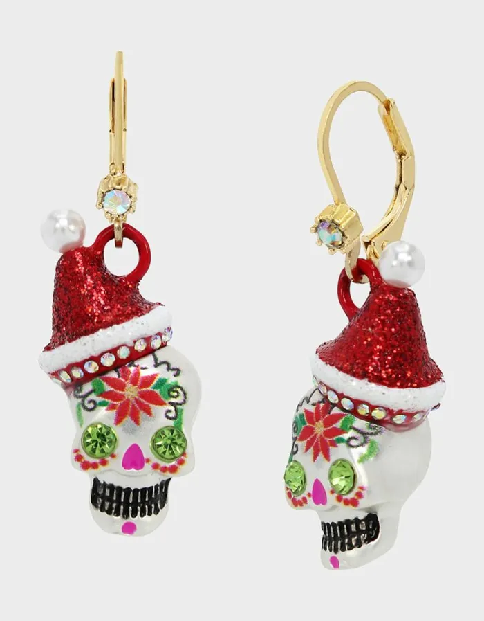 Betsey Johnson Women BETSEYS HOLIDAY SKULL SANTA EARRINGS RED