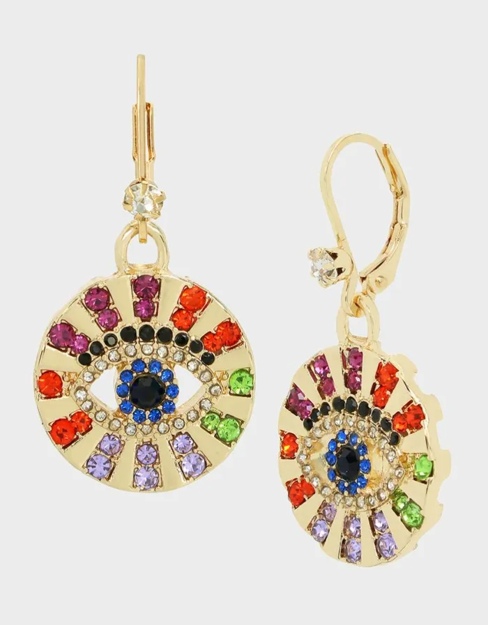 Betsey Johnson Women LUCKING OUT EYE LEVER BACK EARRINGS MULTI
