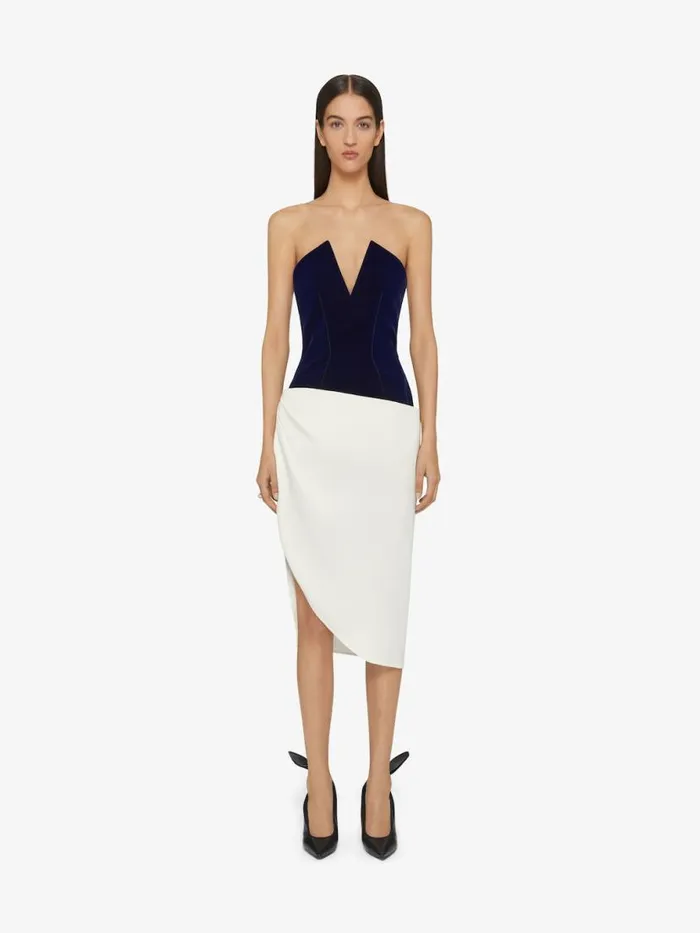 BiMaterial Bustier Asymmetric Dress Dark Navy Women Givenchy Dresses