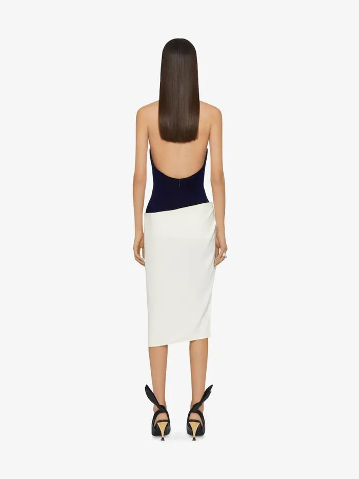 BiMaterial Bustier Asymmetric Dress Dark Navy Women Givenchy Dresses