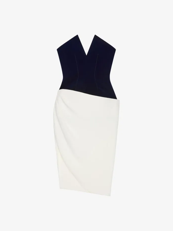 BiMaterial Bustier Asymmetric Dress Dark Navy Women Givenchy Dresses