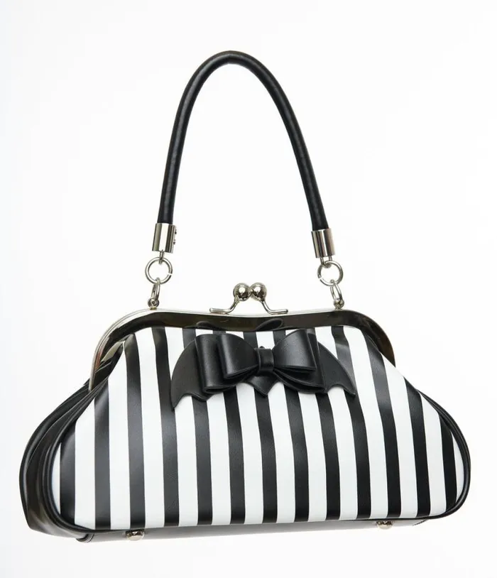 Black and White Striped Bat Bow Handbag Halloween Unique Vintage Accessories