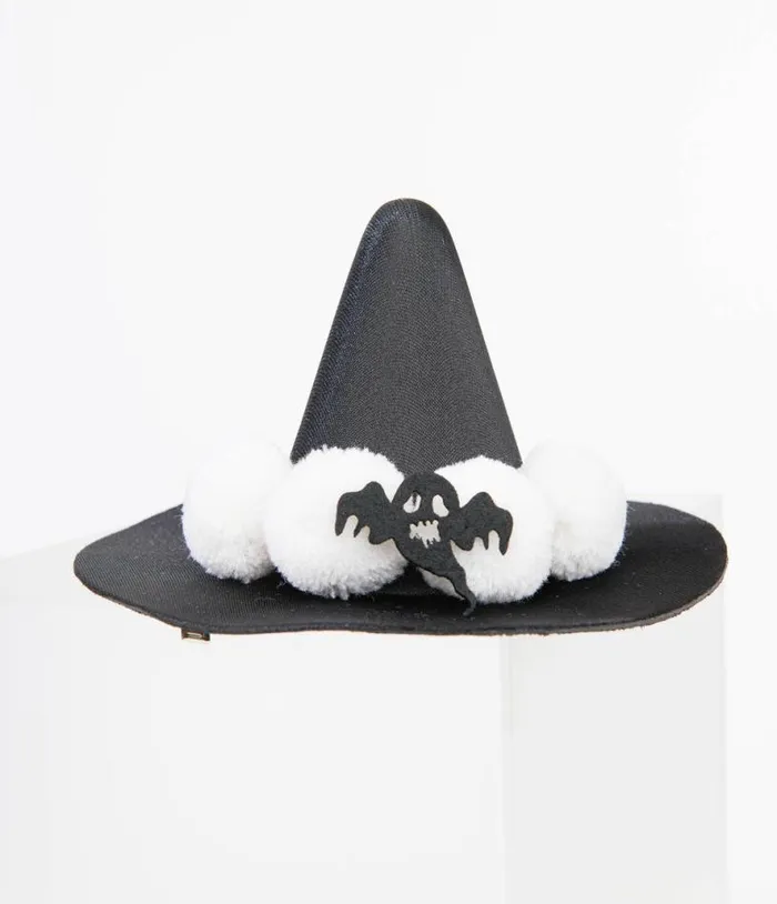 Black and White Witch Hat Hair Clip AccessoriesHalloween Unique Vintage Accessories