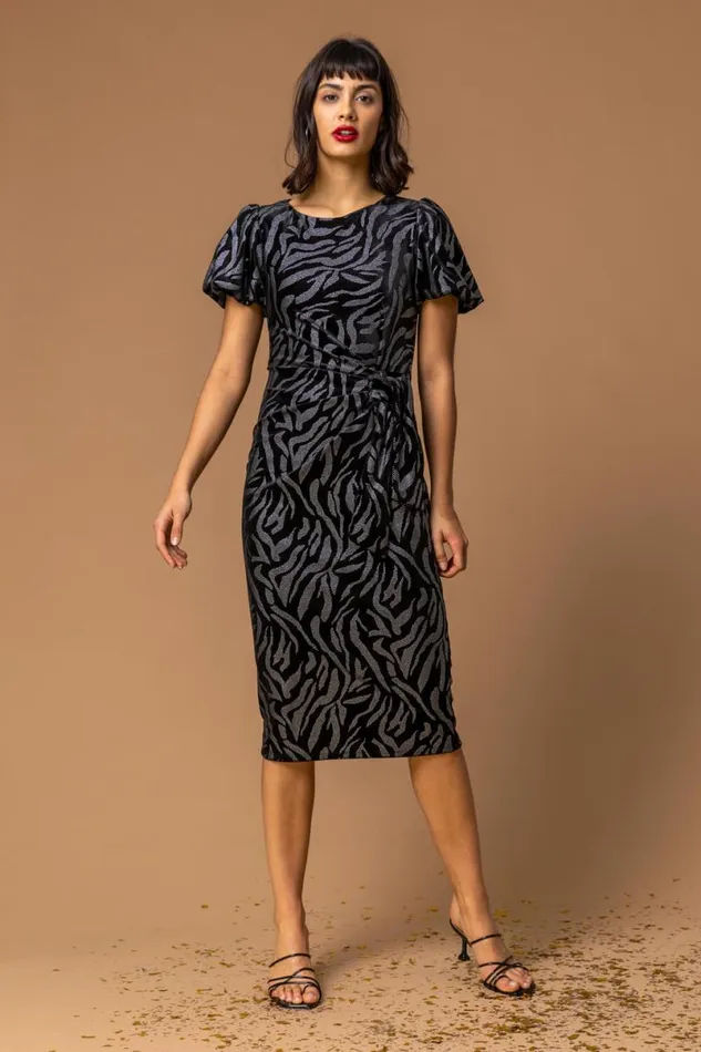 Black Animal Print Velvet Dress Women Roman Dresses