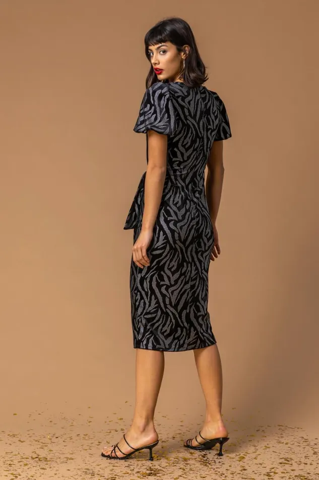 Black Animal Print Velvet Dress Women Roman Dresses