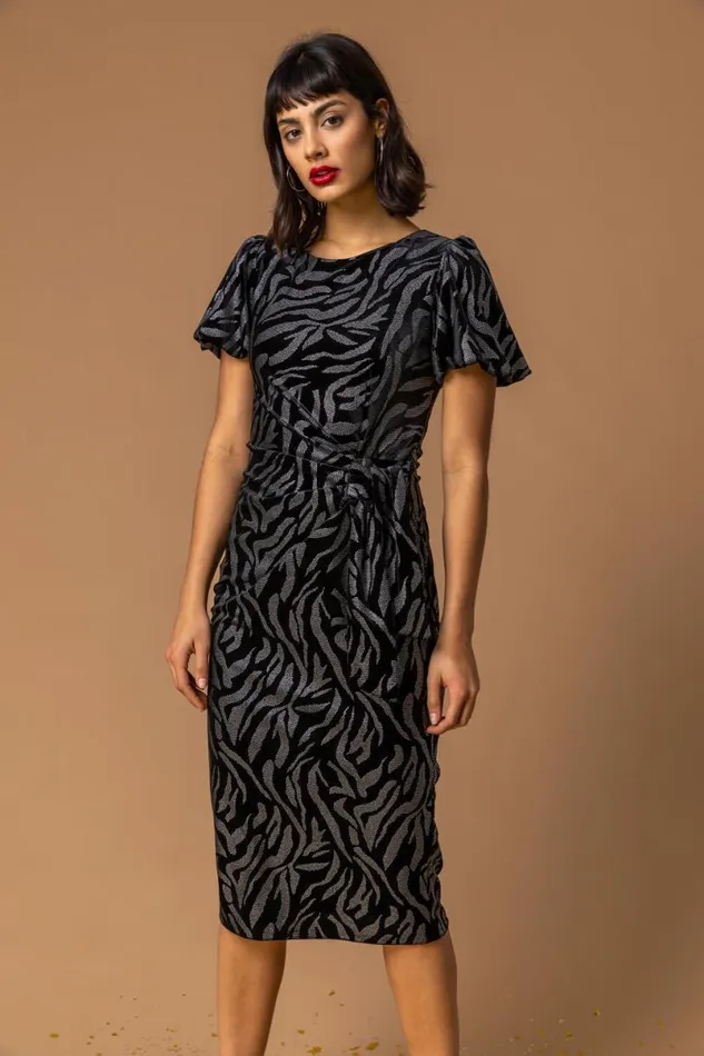 Black Animal Print Velvet Dress Women Roman Dresses