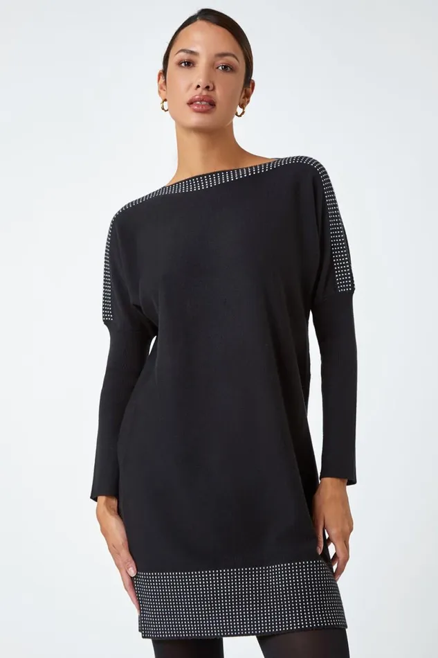 Black Border Spot Print Jumper Dress Women Roman Dresses