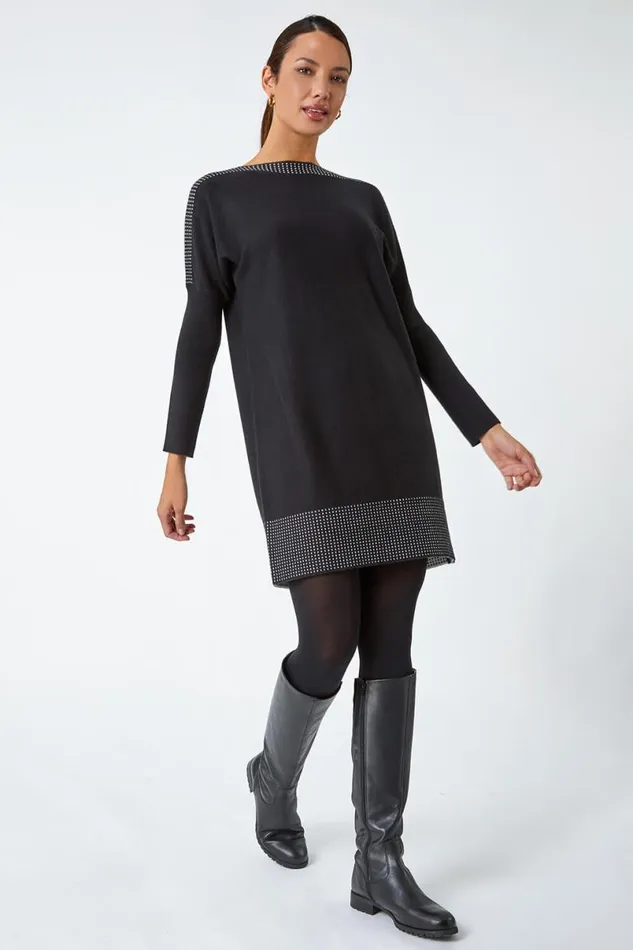 Black Border Spot Print Jumper Dress Women Roman Dresses