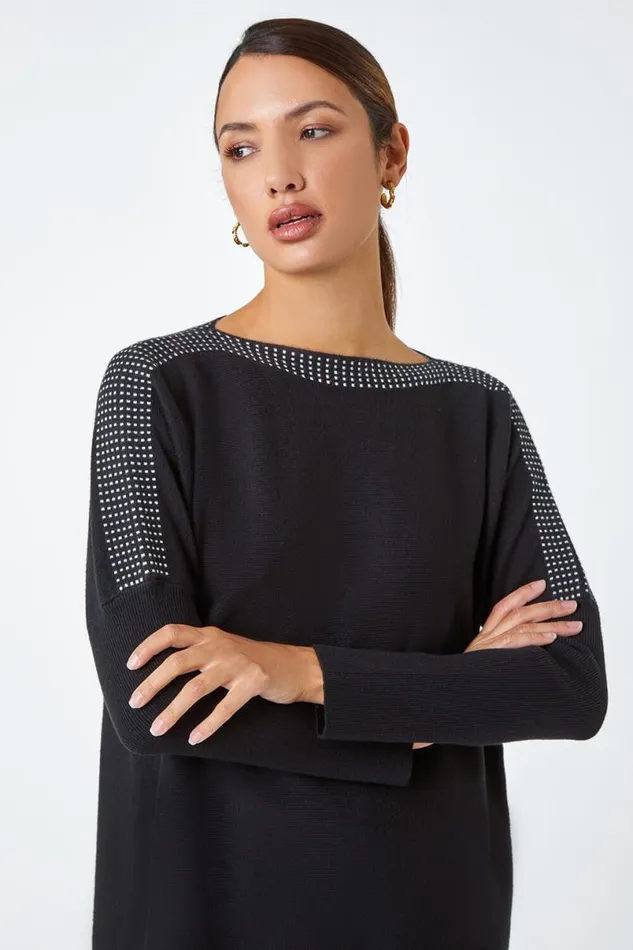 Black Border Spot Print Jumper Dress Women Roman Dresses