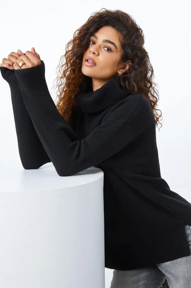 Black Cosy Feel Turtleneck Jumper Women Roman Tops