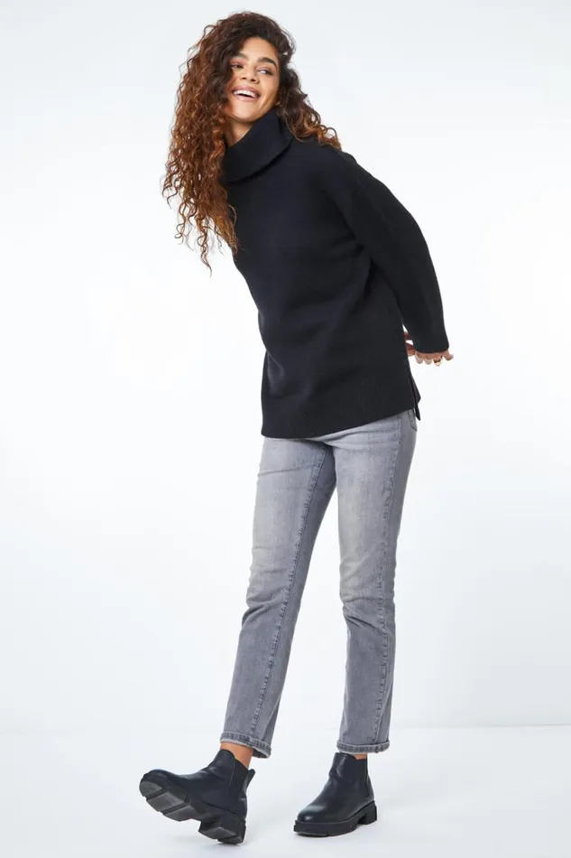 Black Cosy Feel Turtleneck Jumper Women Roman Tops