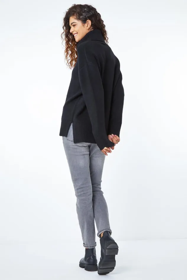 Black Cosy Feel Turtleneck Jumper Women Roman Tops
