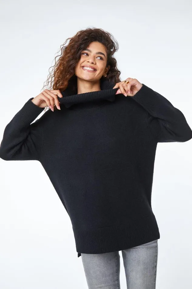 Black Cosy Feel Turtleneck Jumper Women Roman Tops