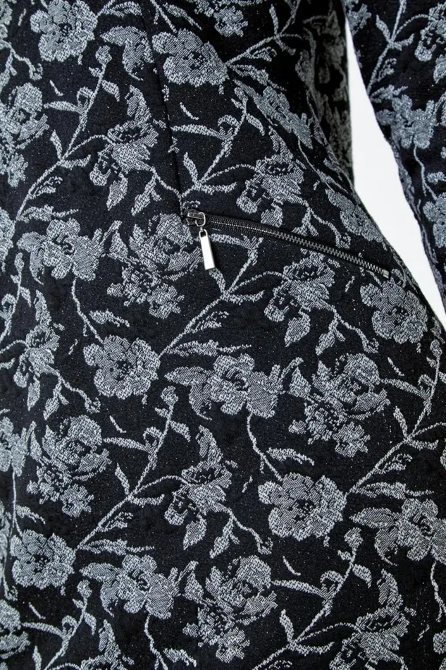 Black Cotton Blend Floral Shift Stretch Dress Women Roman Dresses
