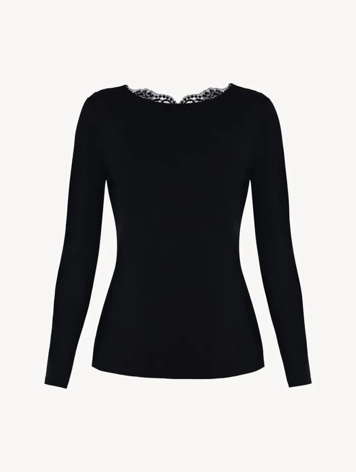 Black Cotton Longsleeved Top Sleepwear La Perla Camisoles