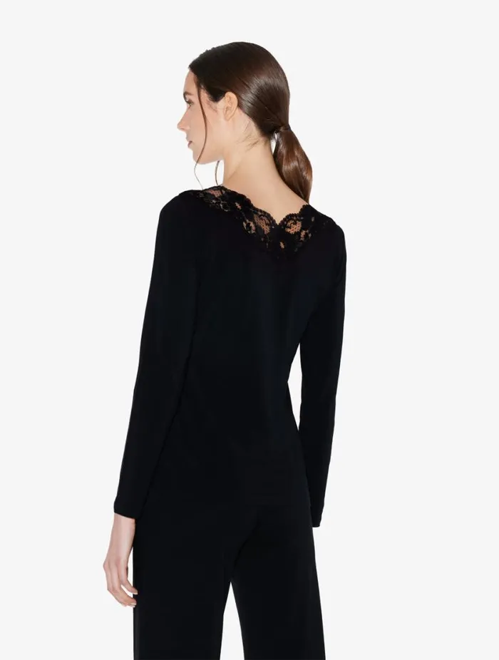 Black Cotton Longsleeved Top Sleepwear La Perla Camisoles