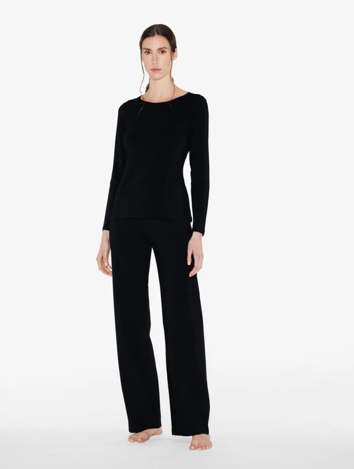 Black Cotton Longsleeved Top Sleepwear La Perla Camisoles