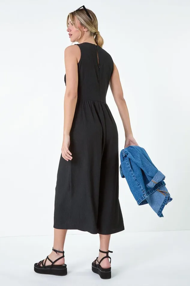 Black Crochet Lace Wide Leg Jumpsuit Women Roman Dresses