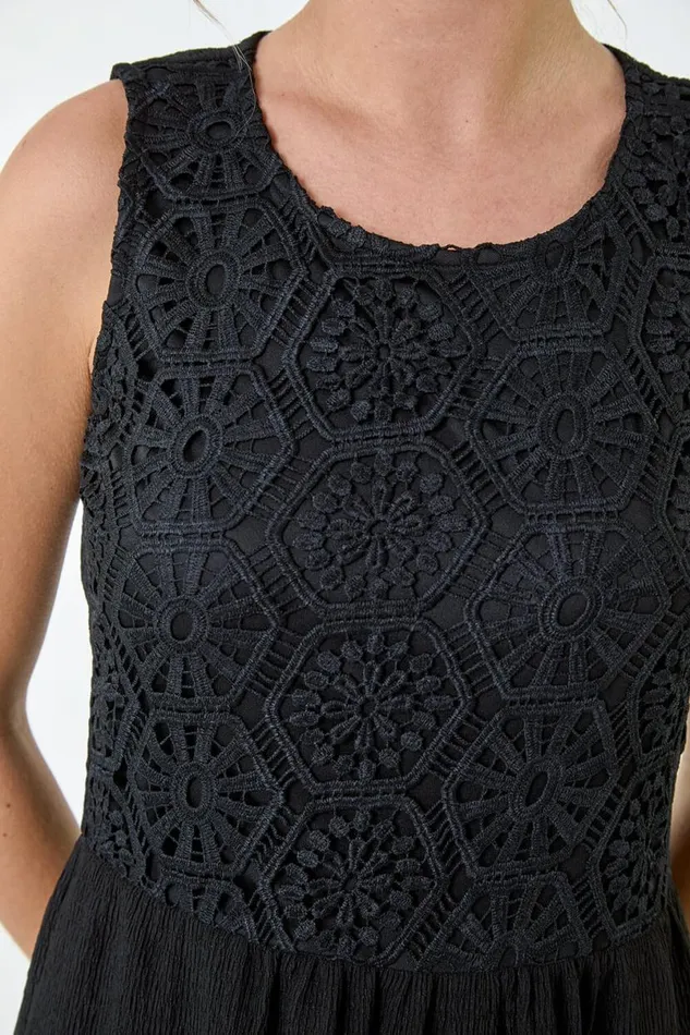 Black Crochet Lace Wide Leg Jumpsuit Women Roman Dresses