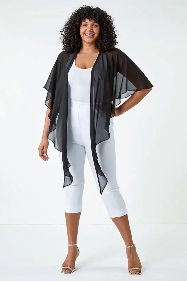 Black Curve Chiffon Drape Cover Up Women Roman Tops