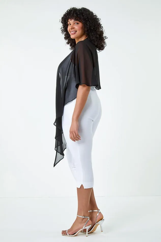 Black Curve Chiffon Drape Cover Up Women Roman Tops