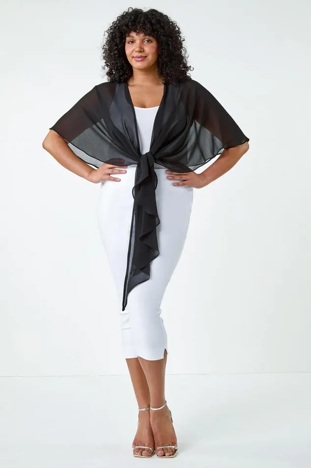Black Curve Chiffon Drape Cover Up Women Roman Tops
