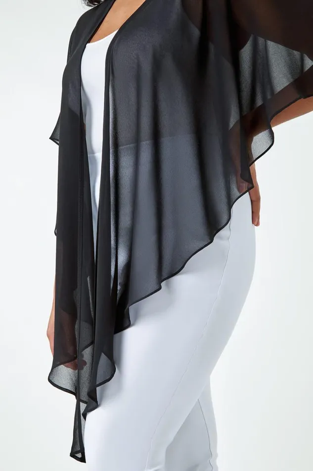 Black Curve Chiffon Drape Cover Up Women Roman Tops