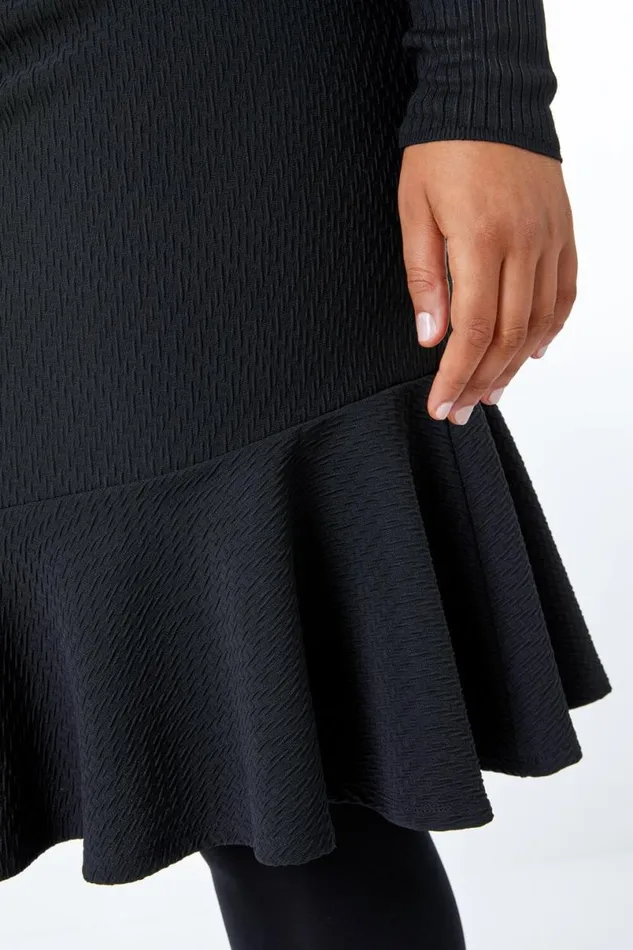 Black Curve Elastic Waist Frill Hem Skirt Women Roman Skirts